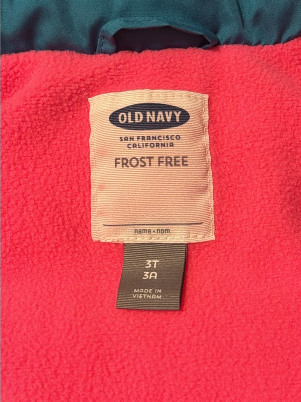 Old Navy Teal Puffer Vest Full Zip Pink Fleece Lined - Picture 3 of 8